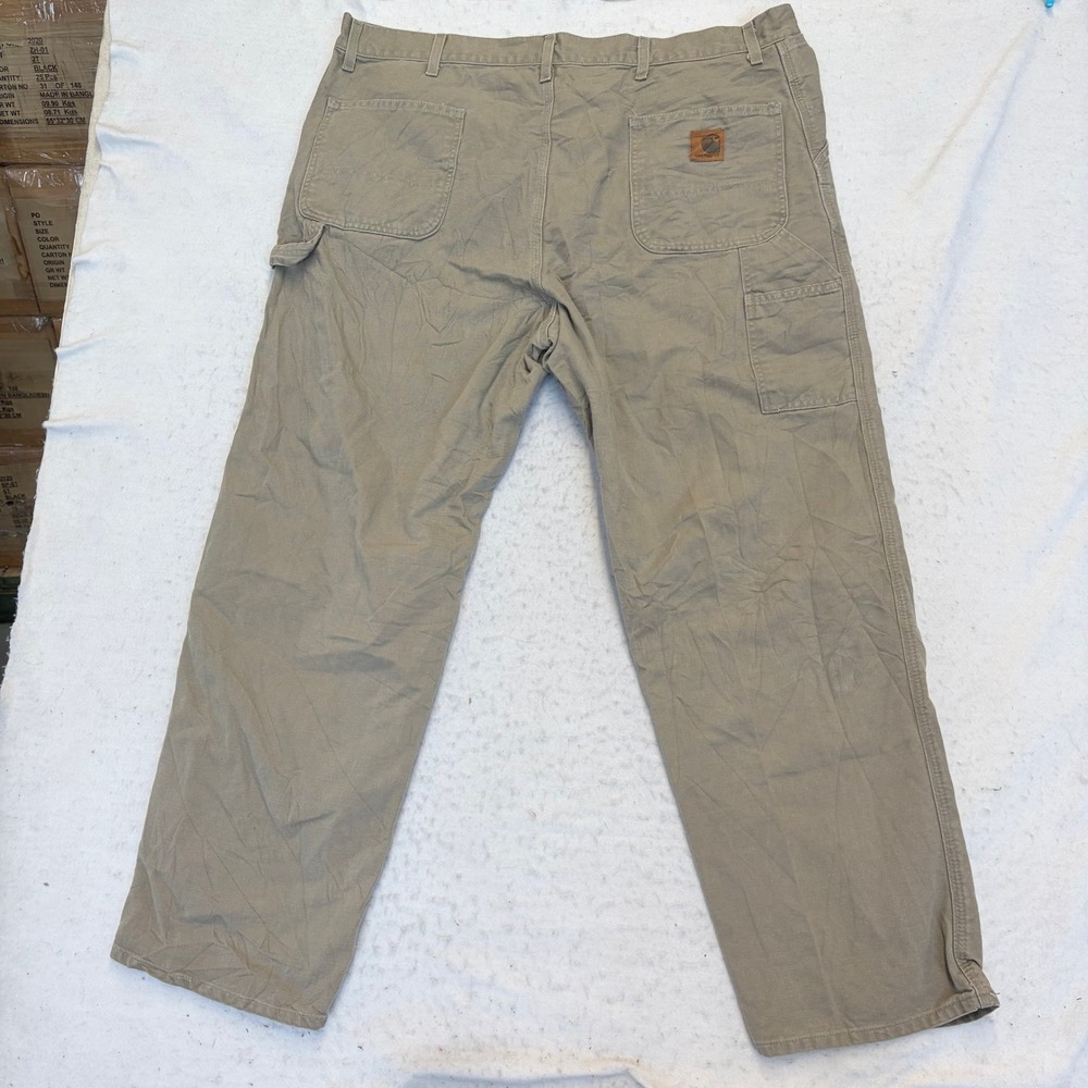 Carhartt Carpenter Pants Mens 44x31 Tan Canvas Work Dungaree Loose Fit